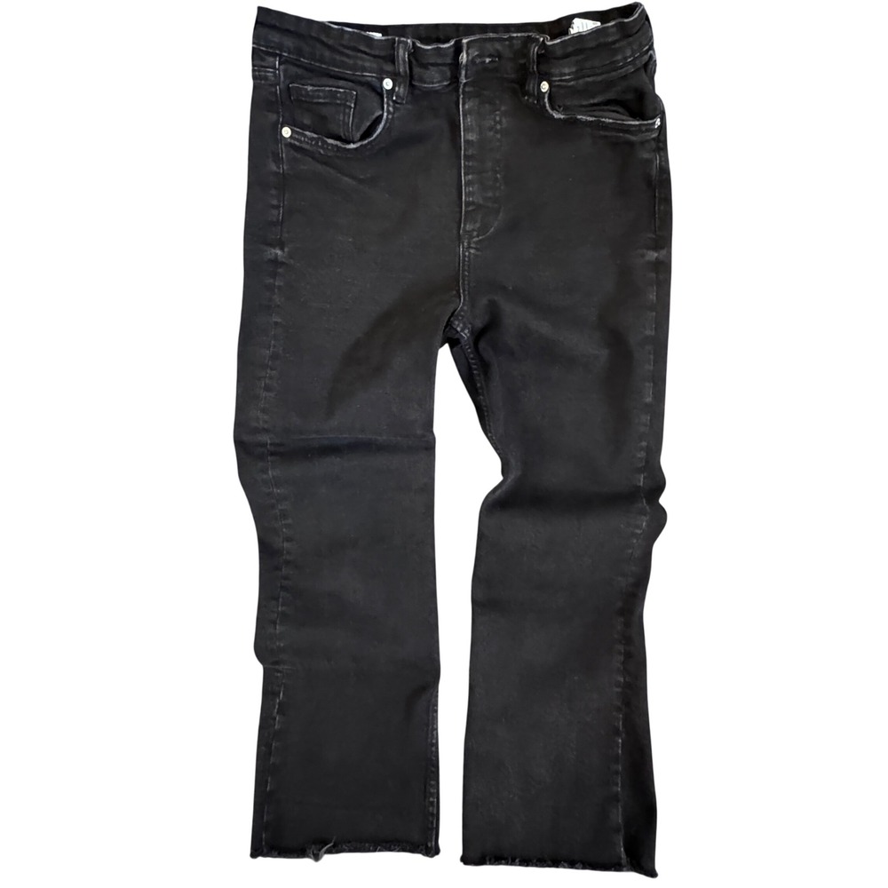 Zara‎ Womens Black High Rise Cropped Flare Raw Hem Jeans Size 12 EUR 44